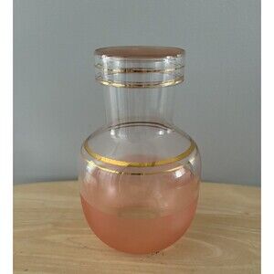Vintage Libbey Pink Peach Frosted Gold Bands Decanter Pitcher Carafe & Lid MCM